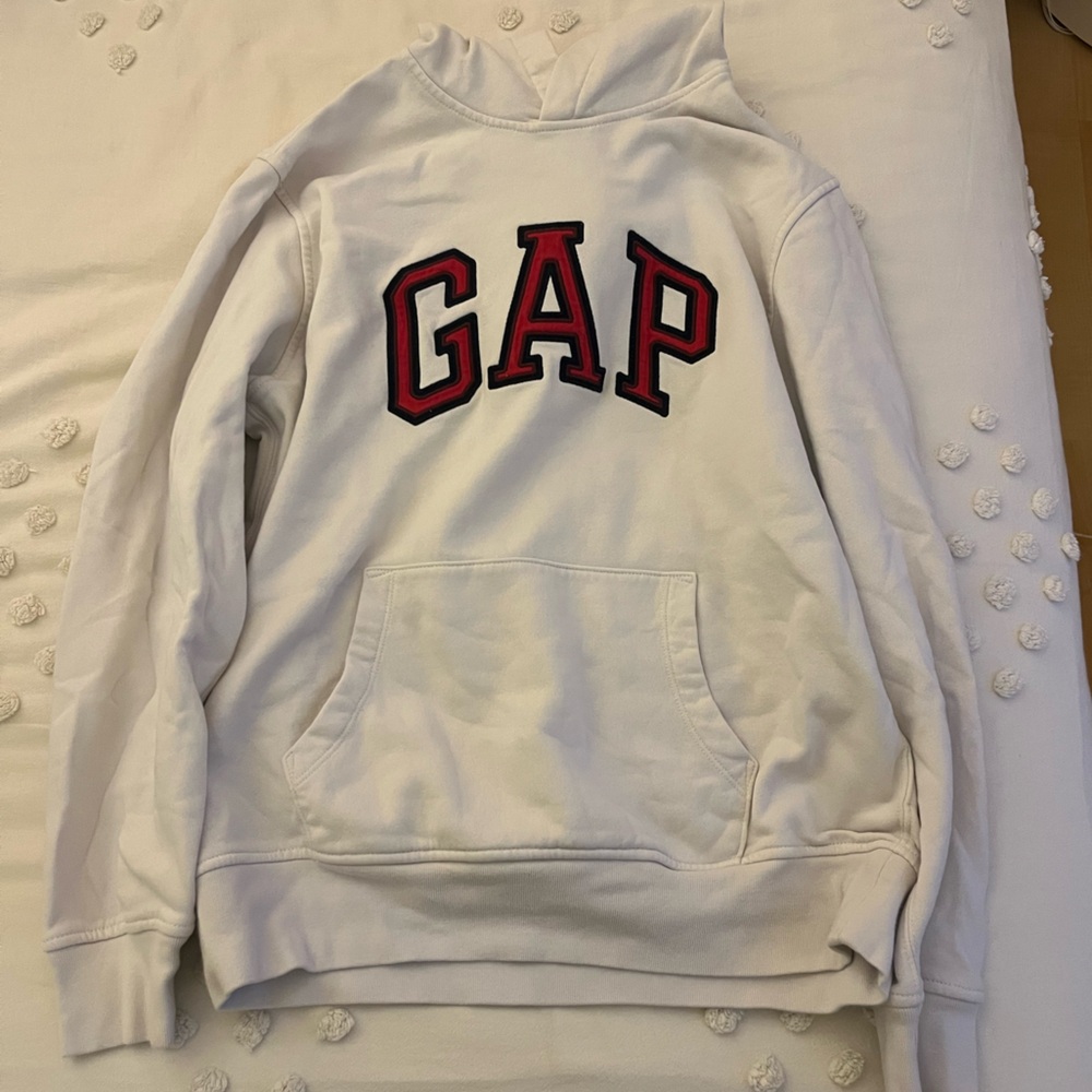 GAP Cream Hoodie with Bold Red Lettering